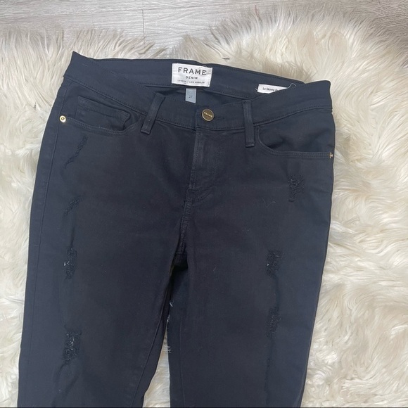 Frame Denim Le Skinny De Jeanne in Empire‎ Distressed Raw Hem Jean Black Size 27 - Picture 4 of 12